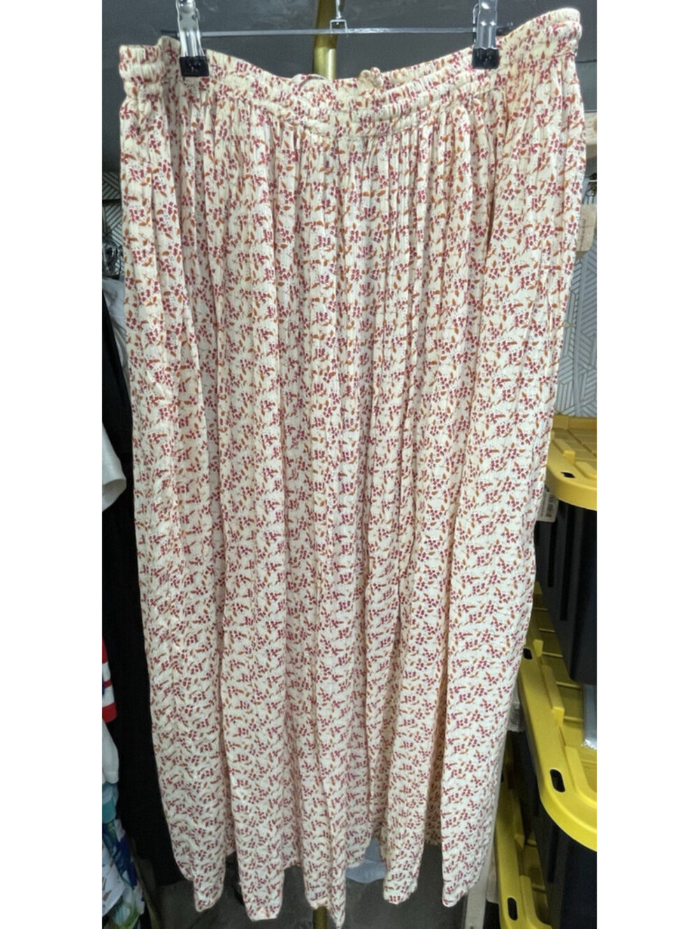 Orvis Maxi Long Skirt Cream Red Floral Orange Leaf Print Elastic Waist Pockets L - Picture 2 of 6